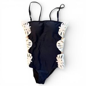 Banjul Monstera Leaf One-Piece Swimsuit & black Skirt Set